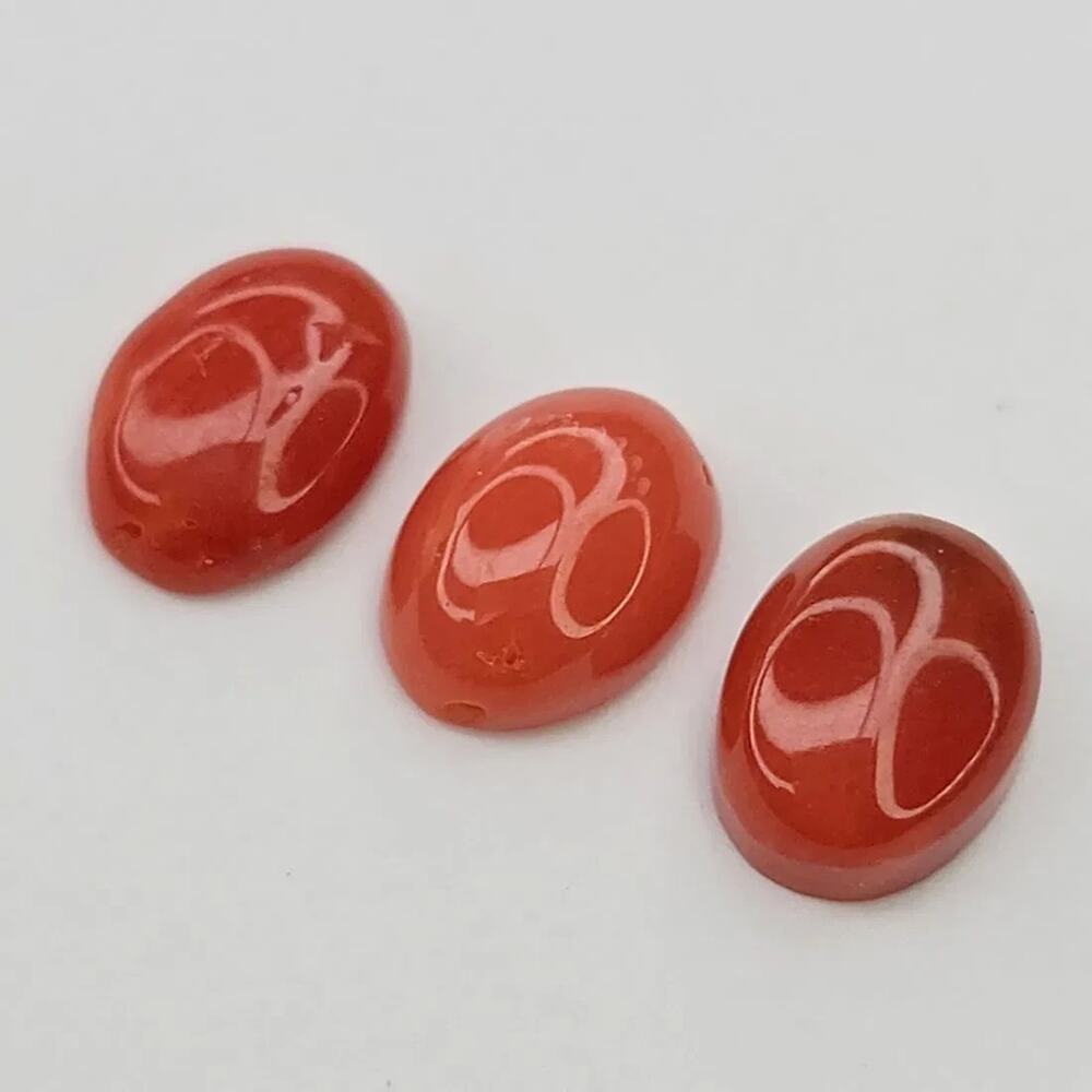 Natural Red Coral Lot, 3 Oval Cabochons, 2.19 CTW, 7x5mm